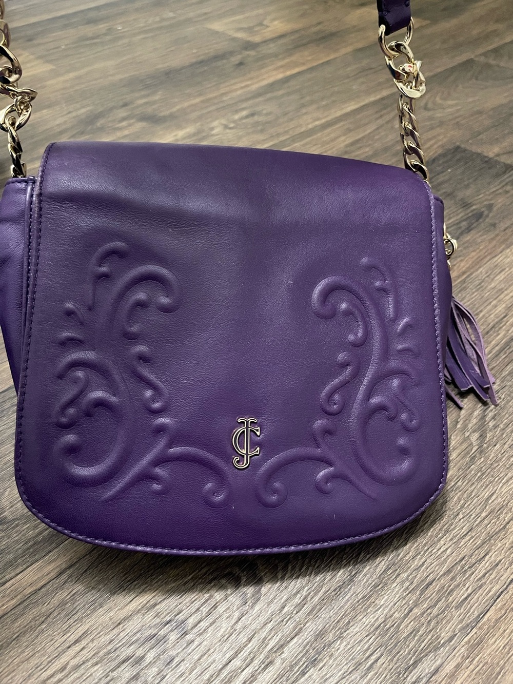 Vintage Juicy Couture Olvera Purple Carved Leather Crossbody Bag Y2K - Picture 13 of 14